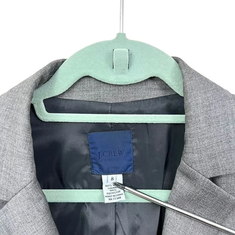 J. Crew Womens Super‎ 120's Blazer Wool Two Button Lined Flap Pockets Gray Sz 8